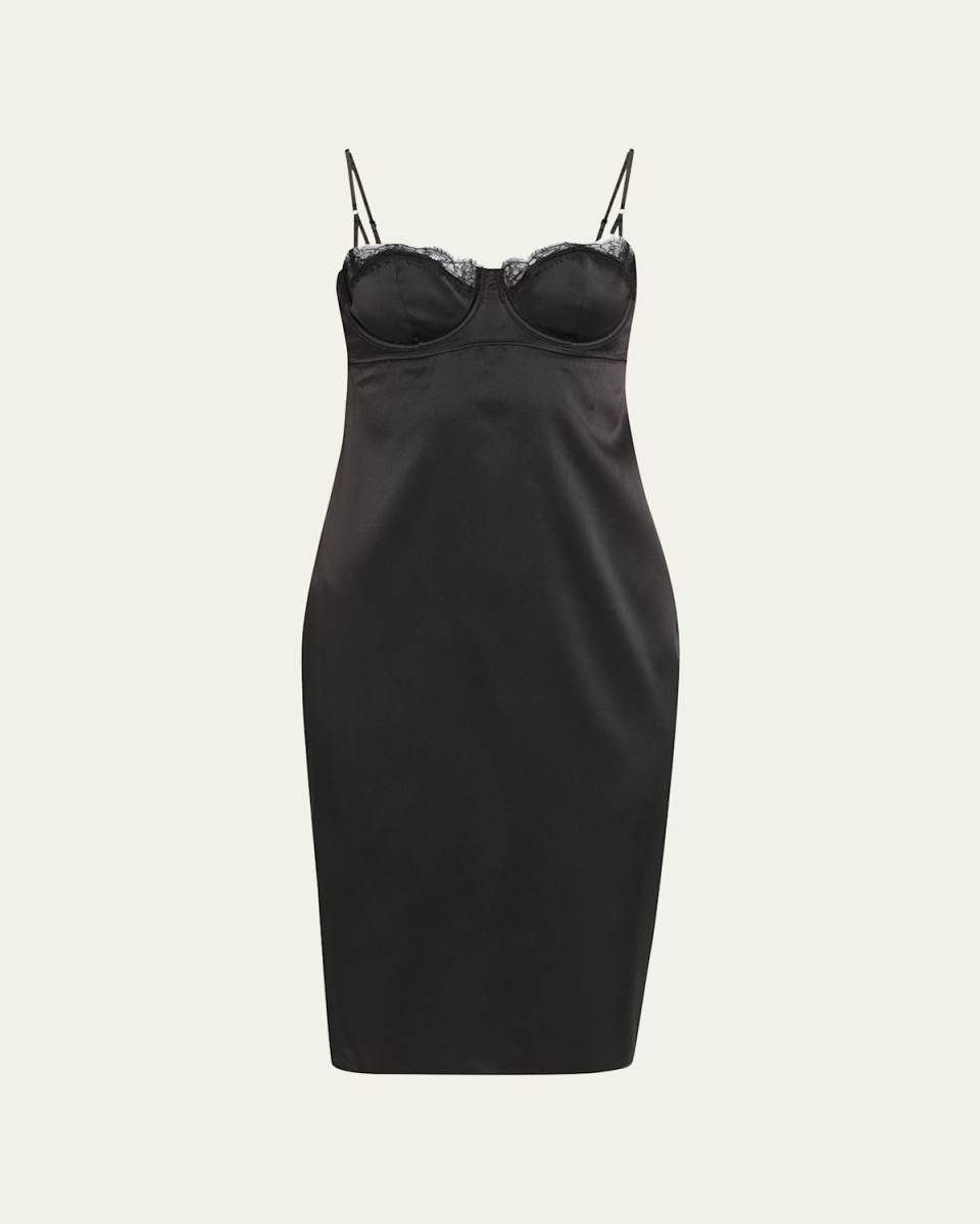 Lace-Trim Sweetheart Silk Cocktail Dress
